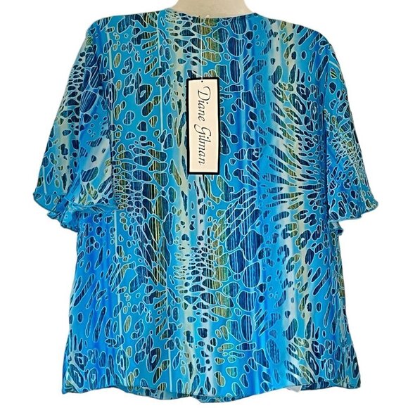 Diane Gilman NEW Silk Blouse Peacock Blue and Green V-Neck with Flutter Sleeve - Picture 4 of 9